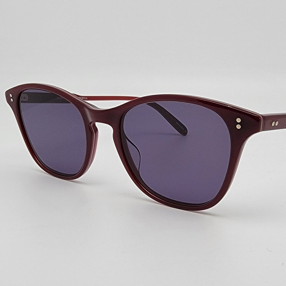 Garrett Leight Vienna BGST Burgundy Stripe Frame Grey Lens Cat Eye Sunglasses